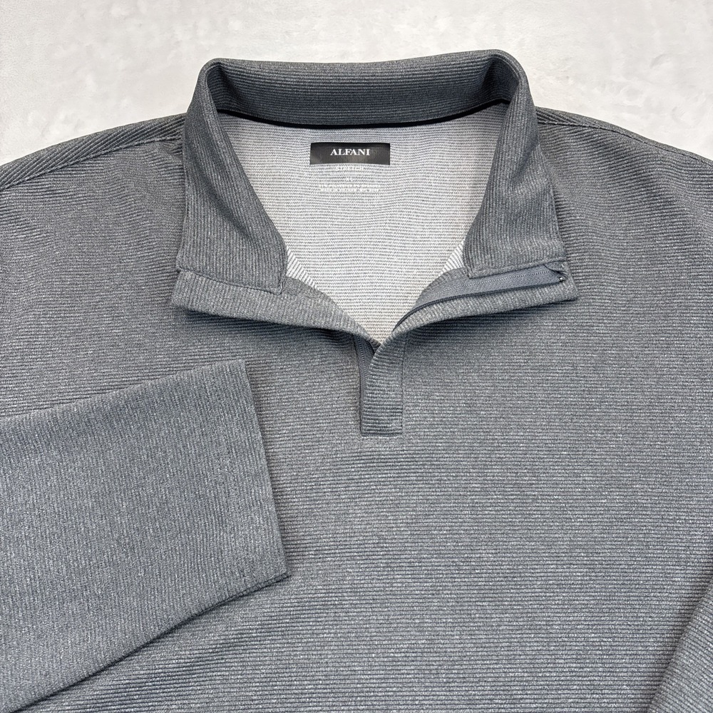 Alfani Stretch Long Sleeve Polo Shirt Men XL Gray Ribbed Mock Neck Smart Casual